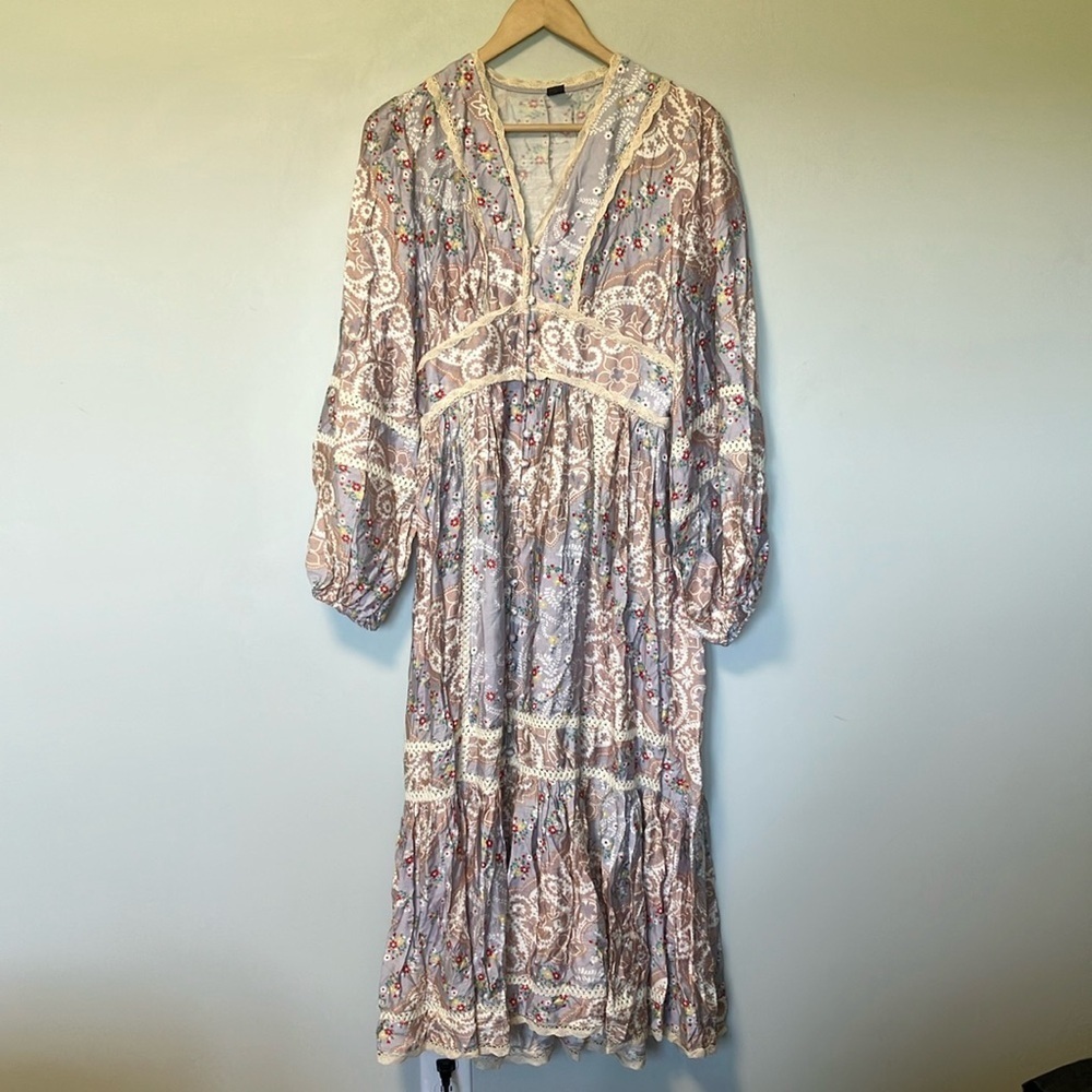 Anewsta Prairie Floral Bohemian Maxi Tier Dress